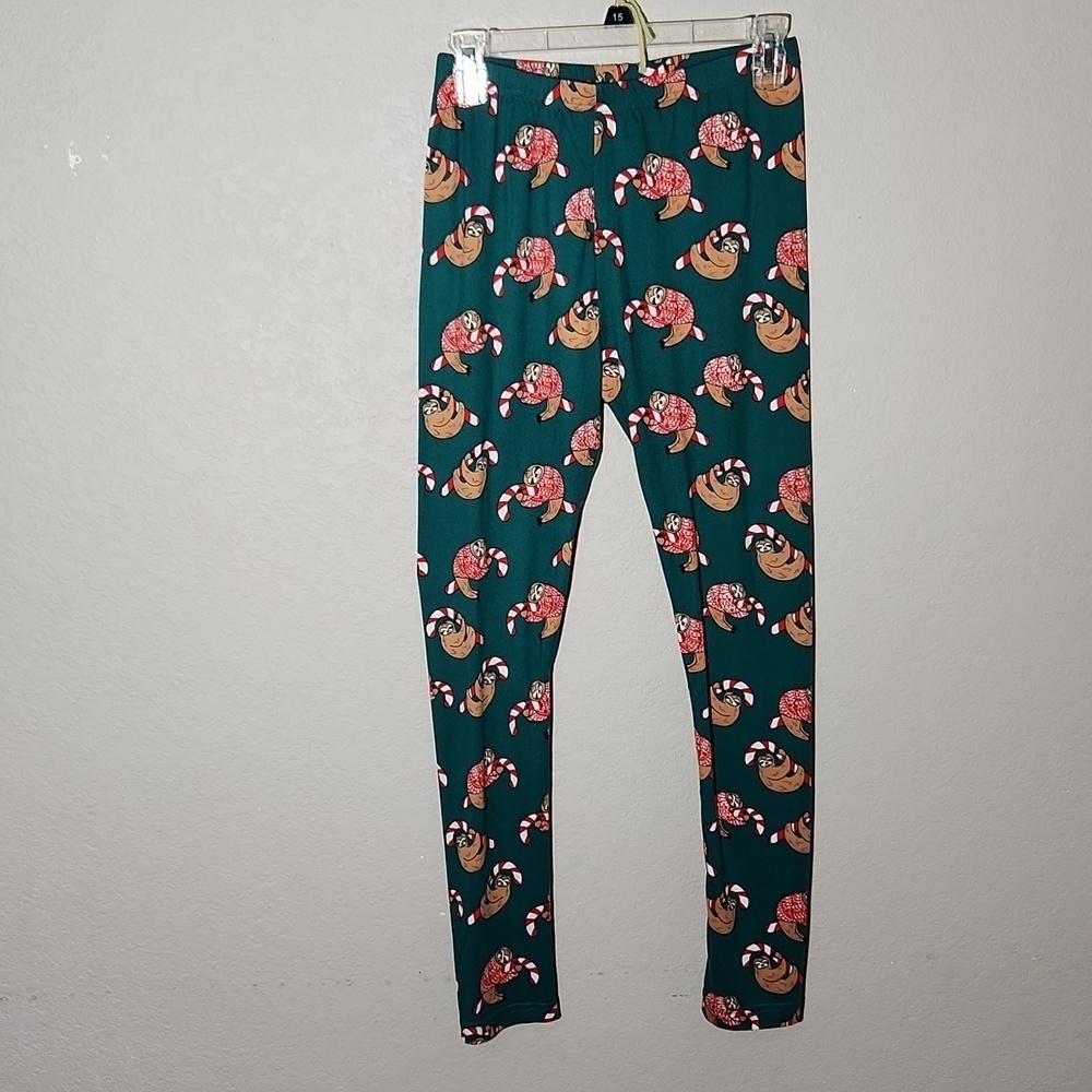 Gold Metal Leggings Womens size M juniors Sloth Christmas